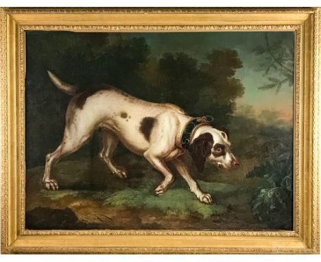 Portrait of a Hunting Dog  (Great Britain, 19th Century)  Hound with Collar Reading GVS  Oil on Canvas  Canvas: 32 3/4 in. x 