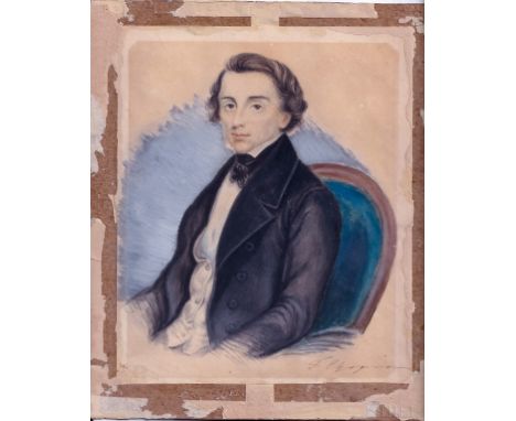 Teofil Kwiatkowski, attributed to  (Polish, 1809-1891)  Frederic Chopin Watercolor Portrait on Paper Mounted on Board  Signed