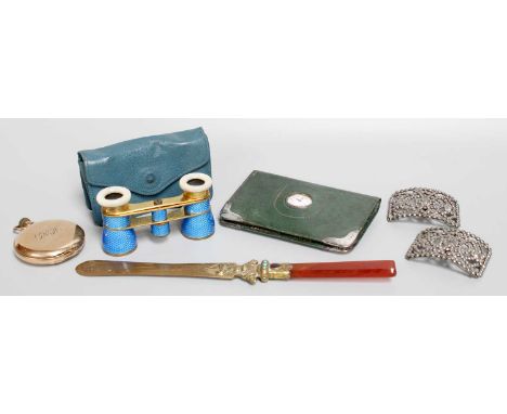 A Collection of Assorted Silver and Objects of Vertu, comprising a pair of gilt-metal an enamel opera glasses; a gilt metal p