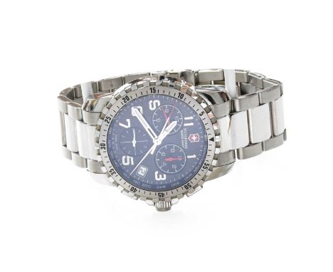 A Stainless Steel Chronograph Quartz Victorinox Swiss Army Wristwatch, with boxes and paperwork