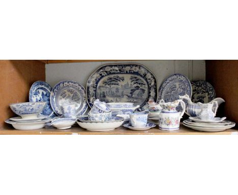 A Collection of 19th Century English Transfer Printed Pottery, including Brindley &amp; Co. serving dish, impressed mark, Wed