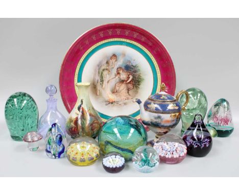 A Royal Worcester Vase (restored), Noritake small coffee pot, two green glass dumps, Caithness, Perthshire, and other glass d