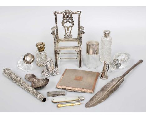 A Collection of Assorted Silver and Silver Plate, including a silver model of a chair, possibly Italian, seat lacking; a parc