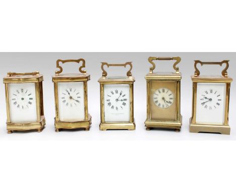 A Brass Striking Carriage Clock, circa 1890, movement backplate stamped with makers mark H J for Henry Jacot, together with f