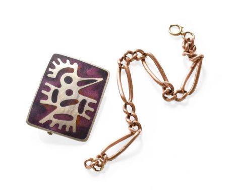 A Fancy Link Chain, stamped '9' and '375', length 19 cm; together with A Norwegian Brooch, by David Andersen, the rectangular