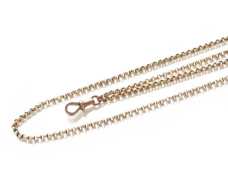 A Muff Chain, with applied plaque stamped '9C', length 153cm (approximately)Gross weight 24.6 grams.