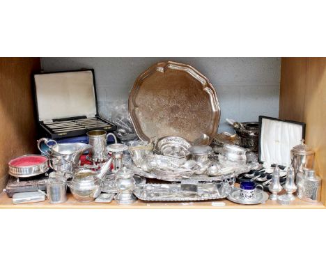 A Collection of Assorted Silver and Silver Plate, the silver including an Art Deco style caster; a tea-caddy and other items;