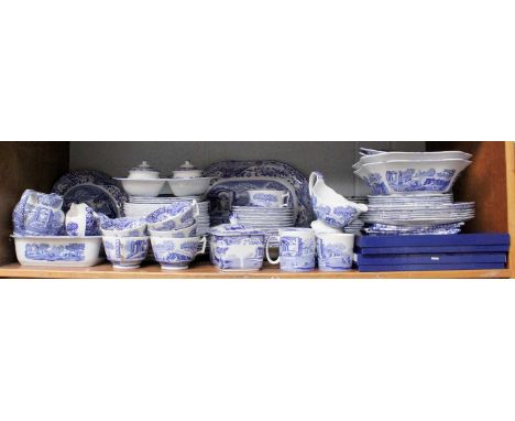 Spode Pottery in the Italian Landscapes Pattern, including various dinner and teawares, serving dishes, butter dish and cover