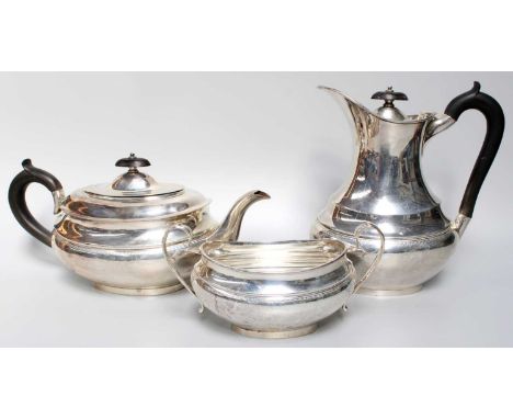 A Three-Piece George VI Silver Tea-Service, by Viners Ltd., Sheffield, 1947, each piece in the George III style, tapering and