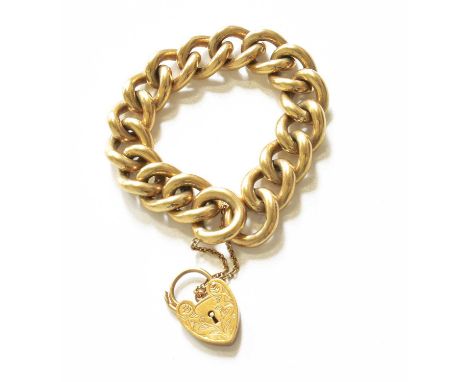 A Curb Link Bracelet, each link stamped '9' and '.375', with a 9 carat gold padlock clasp, length 19.8cmThe bracelet is in fa