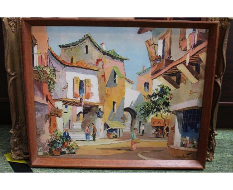 C R Doyly-John (1906-1993), framed print of a Mediterranean street scene. 57cm x 46cm 