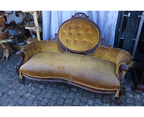 Grand Victorian upholstered Sofa on Walnut opulent carved out swept frame, 170cm in Width 