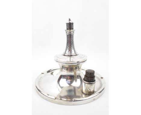 Large unusual Capstan Inkwell of Lighthouse design with mounted Heavy Cable to base, commemorating the River Dee Lighting dat