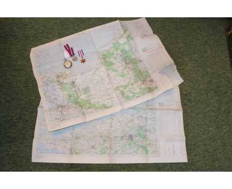 2 Maps of Holland showing Market Garden area with Stop watch and Medals 