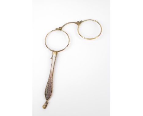 Good Quality Gilt Mother of Pearl handled Lorgnettes of folding form 