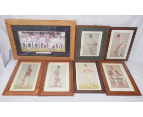 'Village Cricket - Nine Gentlemen in Waiting' framed print, 5 Vanity Fair Spy cricket related prints and 1 other caricature c