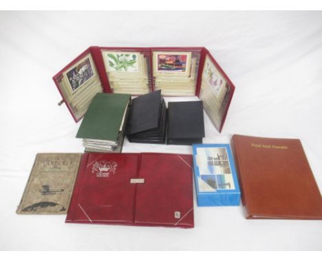 Collection of Post Office Postcards in 5 folders, FDC's in a folder, partially filled The Wanderer Album of stamps and a fold