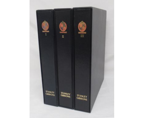 Stanley Gibbons Great Britain Vols 1-3, folders with Slip-cases, partially filled to cont. Penny Black 'J I ', 4 penny reds, 