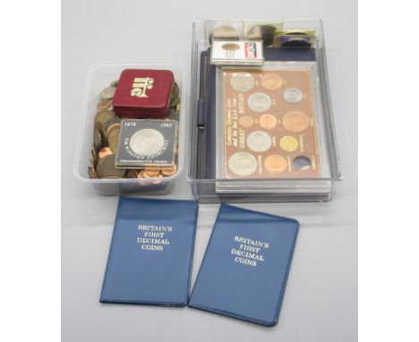 Mixed collection of c20th British and international coins, to inc. 2 Britain's First Decimal Coins packs, Post-1947 shillings