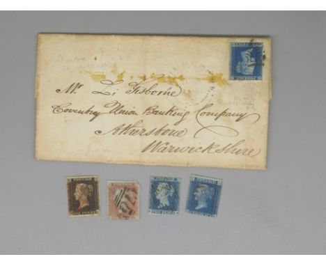 Penny Black 'N F' used, Penny Red 'C C' used, Penny Blues 'M B' & 'D E' used and a Penny Blue 'N H' stamped letterShipping £2