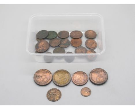 Collection of c18th/19th British coins to inc. 4 1797 Cartwheel Pennies, Guernsey 8 Doubles 1868, Isle of Man 1839 farthing, 