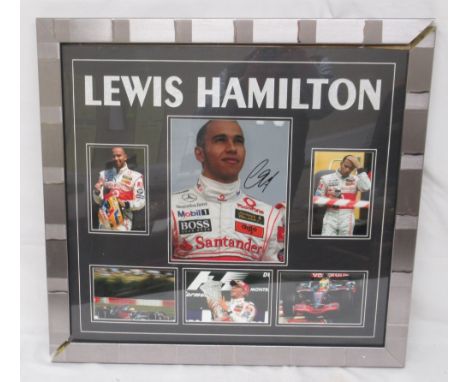 Lewis Hamilton framed signed montage, with COA from Sports Legends Ltd, 64cm x 60cm, frame is looseShipping £68.00 plus vat (