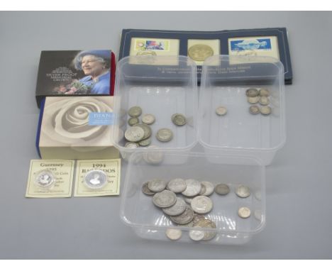 Collection of silver proof and silver content coins to inc. Guernsey 1995 Silver Proof £1 coin w/ COA (9.5g), 1984 Barbados S