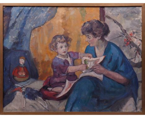 Gertrud Landsberger-Sachs (1885, Berlin - 1962, New York) Mutter und Tochter, spielend vor einem Fenster, wohl 1920er Jahre, 