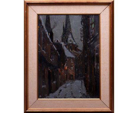 Ernst Kolbe (1876, Marienwerder (heute Kwidzyn) - 1945, Rathenow) "Schrangen in Lübeck", Öl auf Malkarton, u.l. sign. "E. Kol
