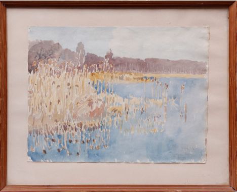 Schilfbestandenes Ufer, 1933 unbekannter Künstler, Aquarell auf Papier, u.r. unl. bleistiftsign. u. dat., ca. 26x34cm, gerahm