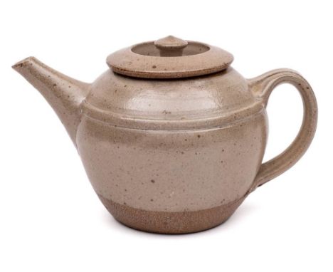 *Richard Batterham [1936-2021] a stoneware teapot and cover: of traditional form with ribbed strap handle under salt glazes, 
