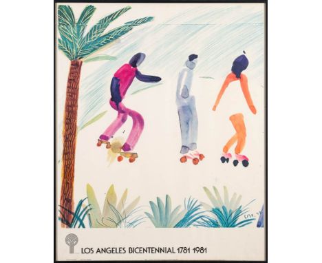 * David Hockney [b.1937]-Los Angeles Bicentennail, 1781 1981,:-Skaters-Venice exhibition posterpublished by Haddad's Fine Art