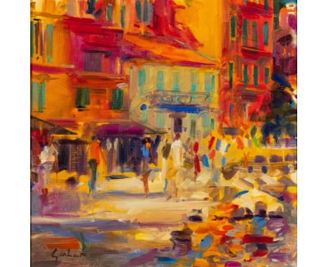 * Peter Graham [b.1959]-Afternoon Sun, Ville Franche,:-signed bottom rightoil on board, 39 x 39cm.* Provenance. The Mall Gall