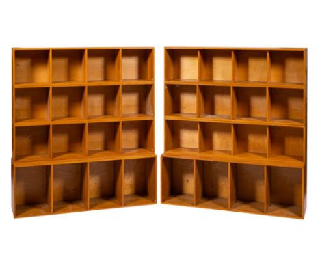 A group of  Unix light oak modular shelf units by the Phoenix Gallery, St Martin's Lane, Charing Cross: 28 x 108cm and 38 x 1