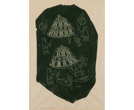 * Mark Emerak [1901-1983]-Eskimo Western Arctic, 1970 , Camping At Night,:-print numbered in pencil 15/50 with Holman blindst