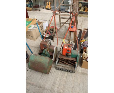 TWO VINTAGE PETROL ENGINE LAWN MOWERS 