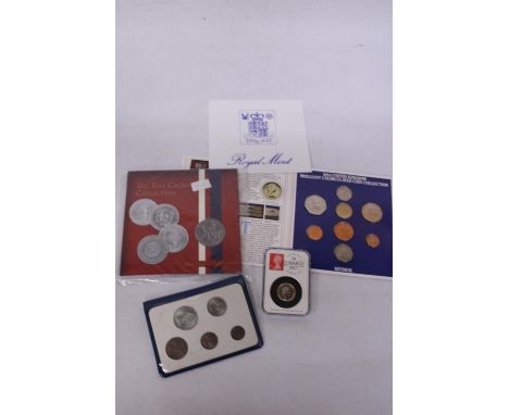 A COLLECTION OF COINS TO INCLUDE THE FIVE CROWN COLLECTION, 1984 ROYAL MINT UNCIRCULATED COIN COLLECTION, BRITAINJS FIRST DEC