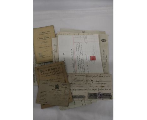 A QUANTITY OF VINTAGE EPHEMERA TO INCLUDE RECEIPTS, LETTERS, ETC 