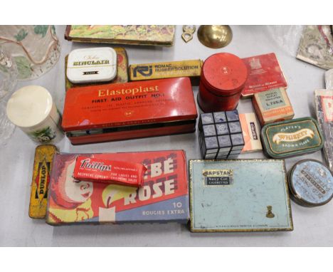 A QUANTITY OF VINTAGE TINS PLUS A MERCEDES BENZ, RUBIKS CUBE 