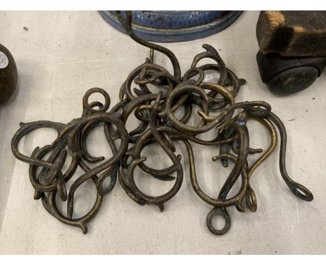 TWENTY TWO VINTAGE BRASS COAT HOOKS 