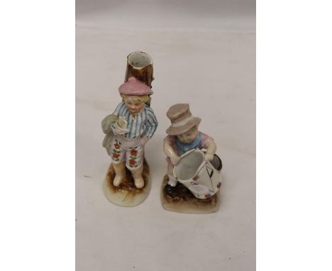 TWO VINTAGE CONTA AND BOHME GERMAN FAIRINGS WITH GOOD COLOUR - ONE BEING A MATCHSTICK HOLDER ERNST BONNE JOSNEUF AND THE OTHE