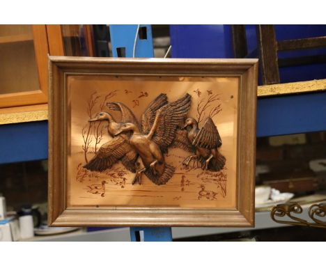 A VINTAGE "DUCKS IN FLIGHT" COPERAMA SCULPTURE 