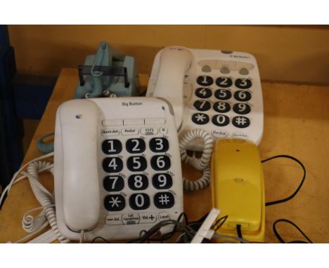 TWO RETRO PHONES PLUS TWO B. T. BIG BUTTON PHONES 