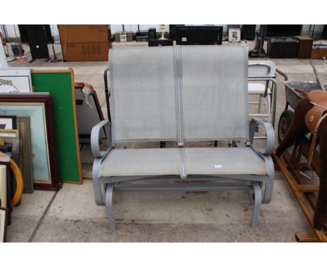 A SWINGING TWO SEATER GARDEN BENCH 
