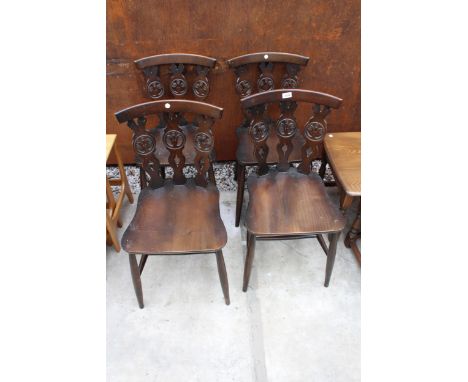 A SET OF FOUR ERCOL STYLE PLUME OF FEATHERS DINING CHAIRS 