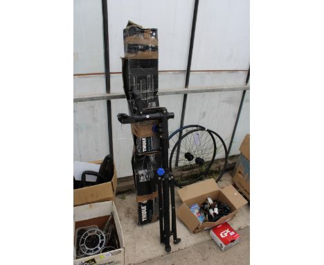 A TRIPOD STAND, THULE BIKE BARS AND A THULE EVO CLAMP ETC 