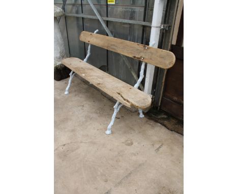 A 19TH CENYURY FRENCH GARDEN BENCH WITH FRENCH CAST IRON FAUX BOIS LEGS 