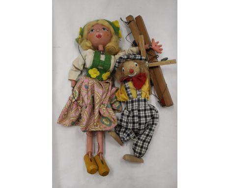 A VINTAGE PELHAM PUPPET AND A CLOWN PUPPET 
