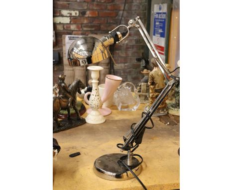 A VINTAGE HEAVY CHROME ANGLE POISE LAMP 
