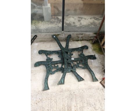 A PAIR OF DECORATIVE CAST BENCH ENDS 